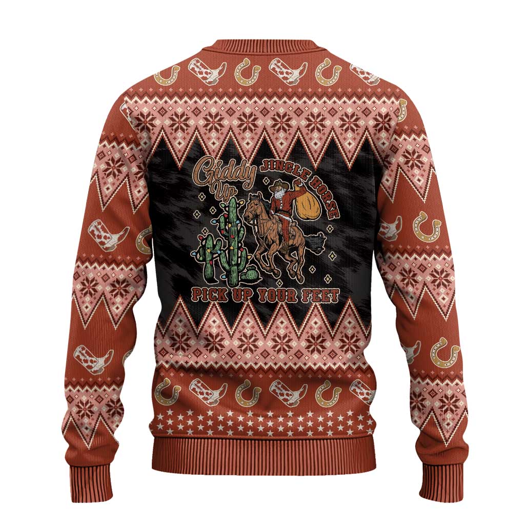 Howdy Christmas Cowboy Santa Ugly Christmas Sweater Giddy Up Jingle Horse Pick Up Your Feet - Wonder Print Shop