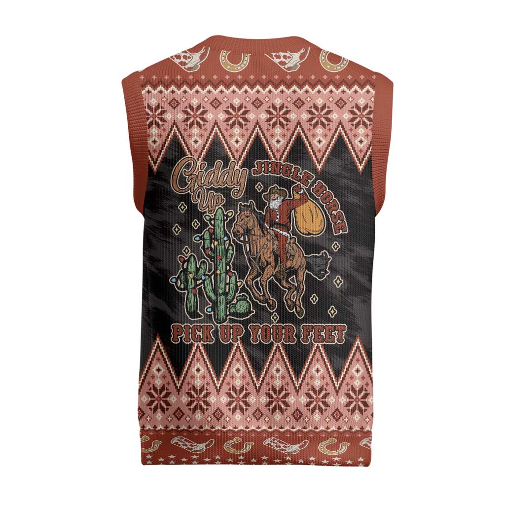 Howdy Christmas Cowboy Santa Christmas Knitted V-Neck Vest Giddy Up Jingle Horse Pick Up Your Feet - Wonder Print Shop
