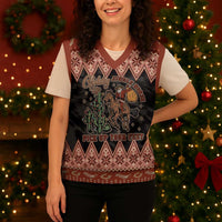 Howdy Christmas Cowboy Santa Christmas Knitted V-Neck Vest Giddy Up Jingle Horse Pick Up Your Feet - Wonder Print Shop