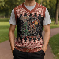 Howdy Christmas Cowboy Santa Christmas Knitted V-Neck Vest Giddy Up Jingle Horse Pick Up Your Feet - Wonder Print Shop