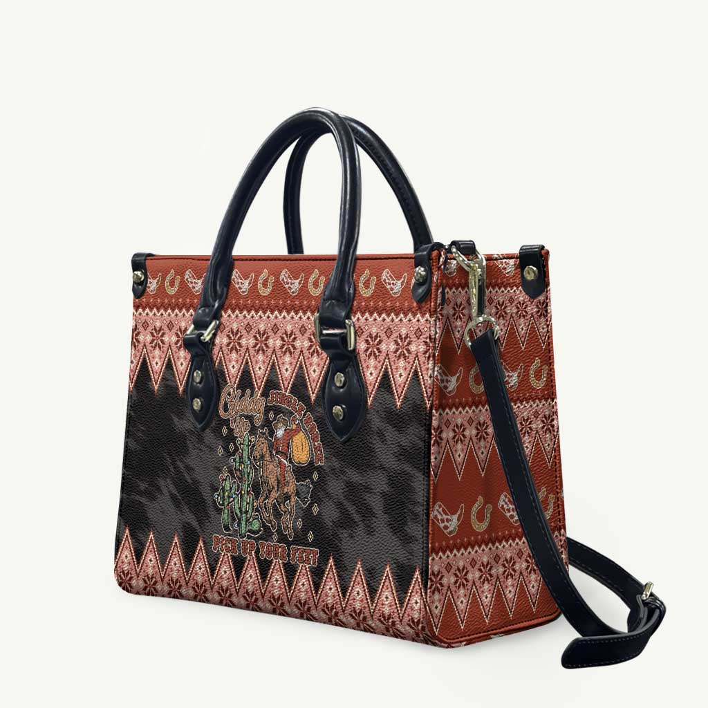 Howdy Christmas Cowboy Santa Leather Bag Giddy Up Jingle Horse Pick Up Your Feet - Wonder Print Shop