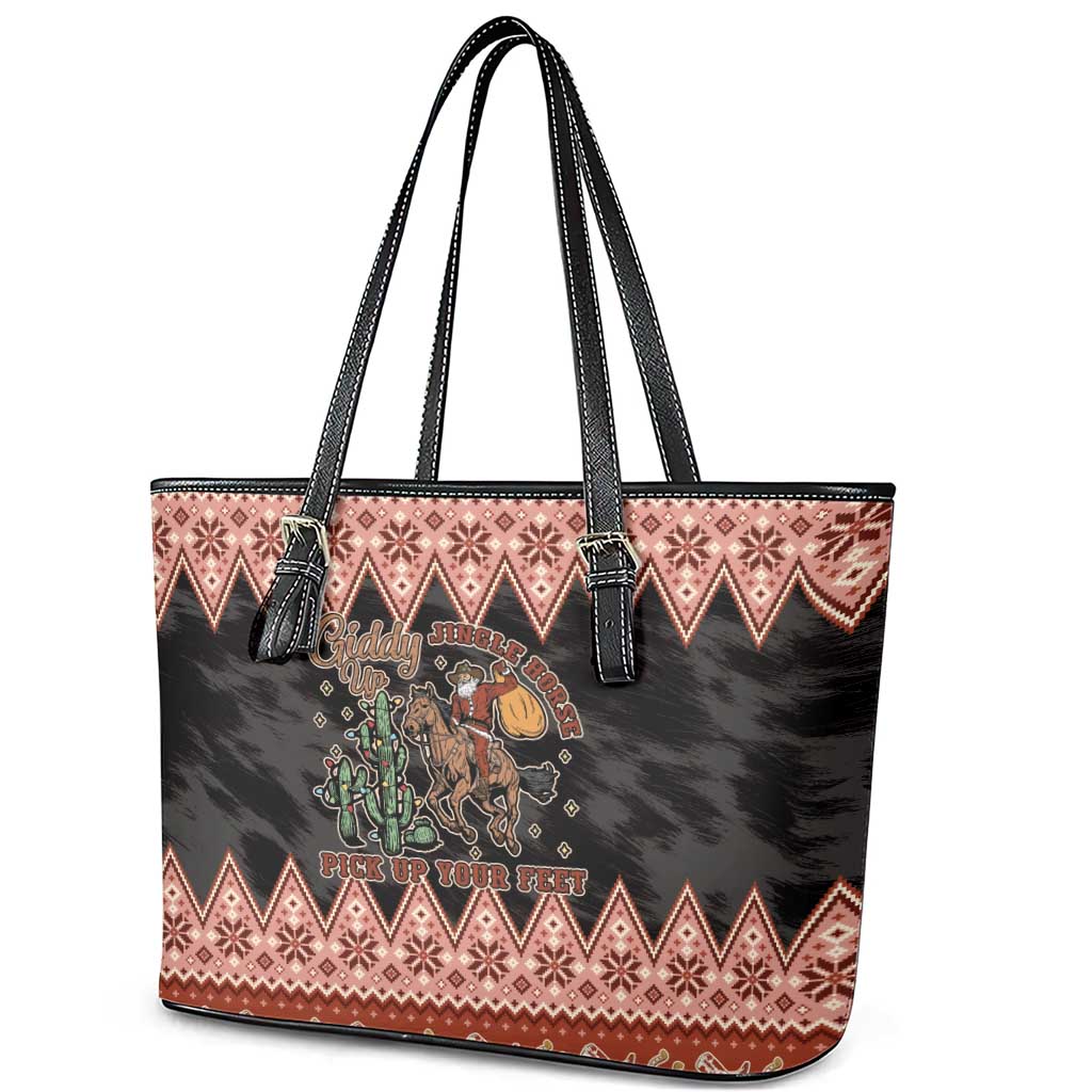 Howdy Christmas Cowboy Santa Leather Tote Bag Giddy Up Jingle Horse Pick Up Your Feet - Wonder Print Shop