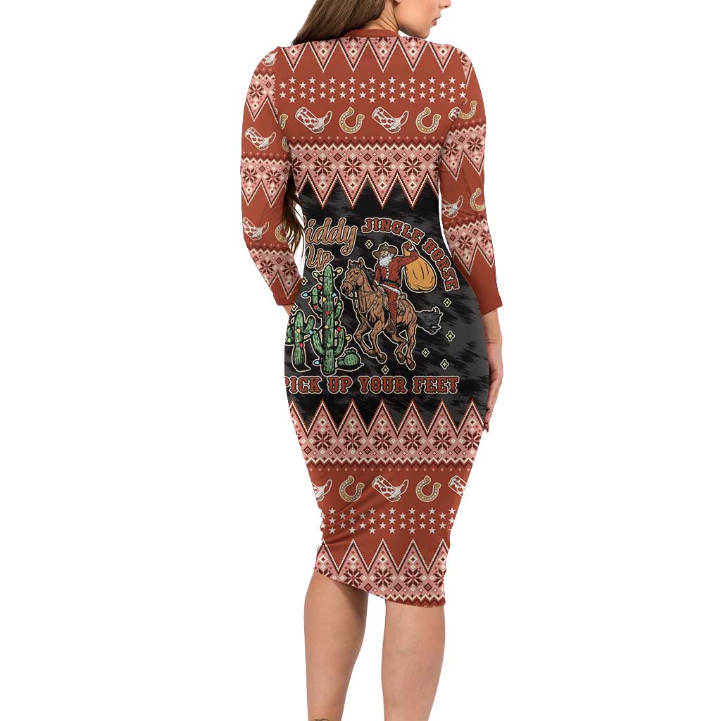 Howdy Christmas Cowboy Santa Long Sleeve Bodycon Dress Giddy Up Jingle Horse Pick Up Your Feet - Wonder Print Shop