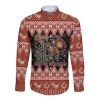 Howdy Christmas Cowboy Santa Long Sleeve Button Shirt Giddy Up Jingle Horse Pick Up Your Feet - Wonder Print Shop