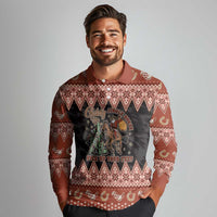 Howdy Christmas Cowboy Santa Long Sleeve Polo Shirt Giddy Up Jingle Horse Pick Up Your Feet - Wonder Print Shop