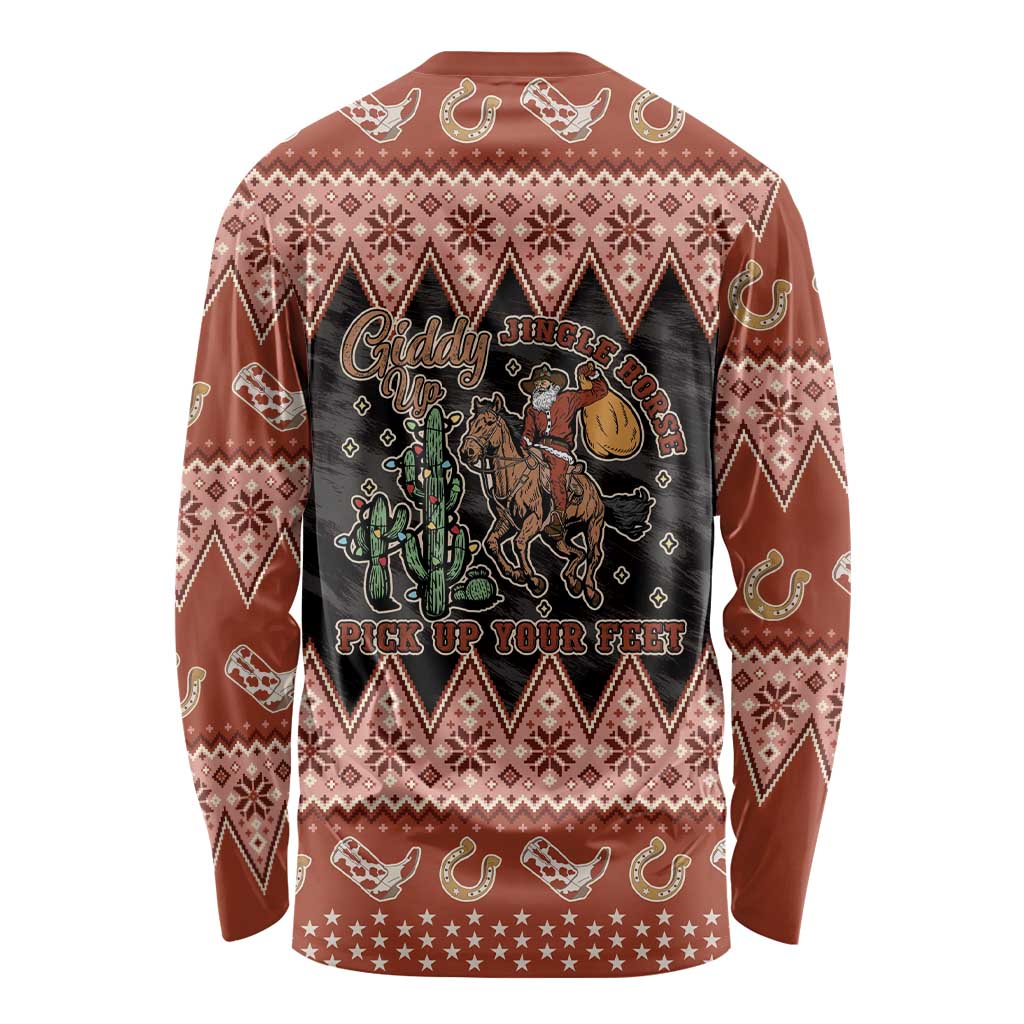 Howdy Christmas Cowboy Santa Long Sleeve Shirt Giddy Up Jingle Horse Pick Up Your Feet - Wonder Print Shop