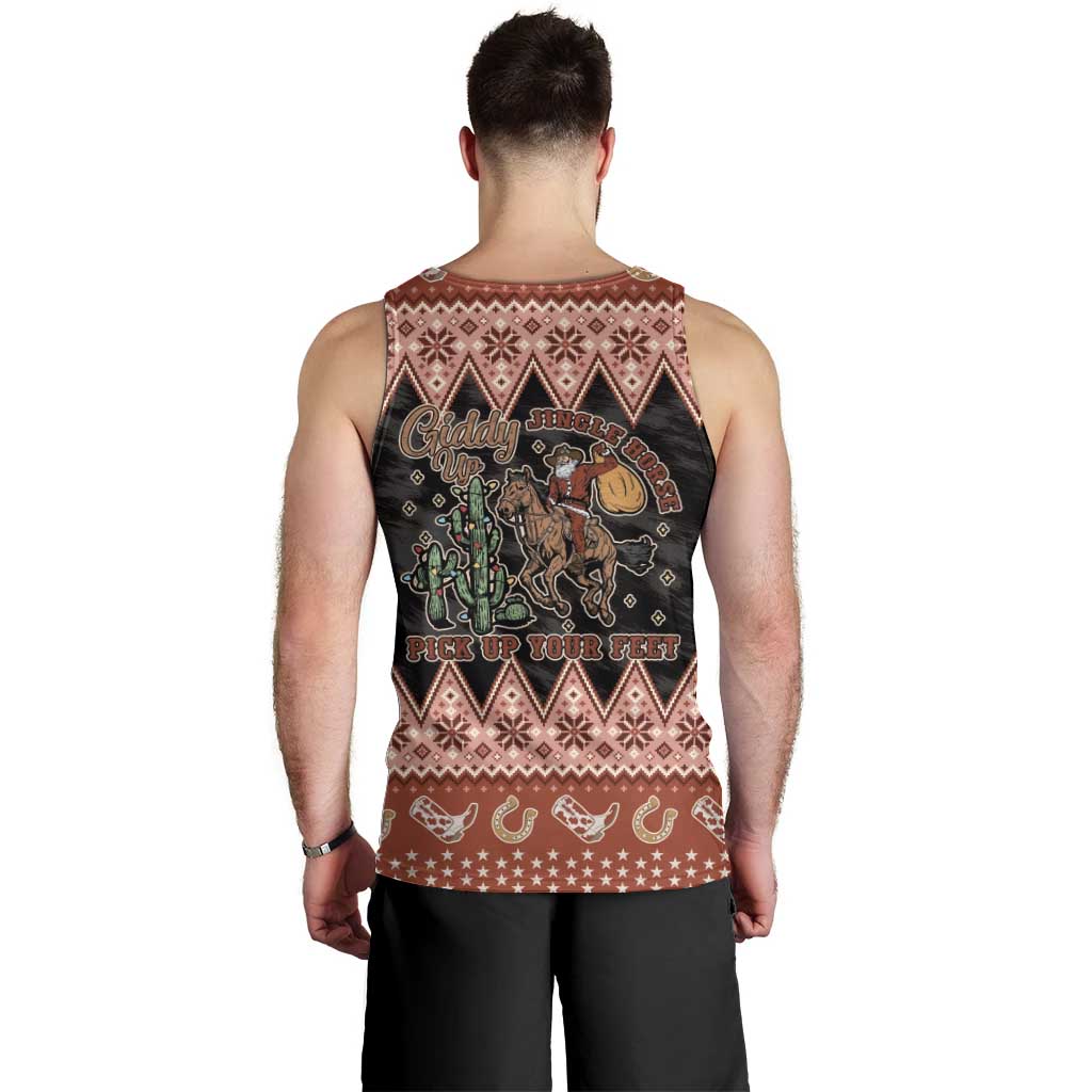Howdy Christmas Cowboy Santa Men Tank Top Giddy Up Jingle Horse Pick Up Your Feet - Wonder Print Shop