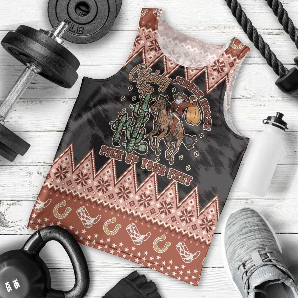 Howdy Christmas Cowboy Santa Men Tank Top Giddy Up Jingle Horse Pick Up Your Feet - Wonder Print Shop