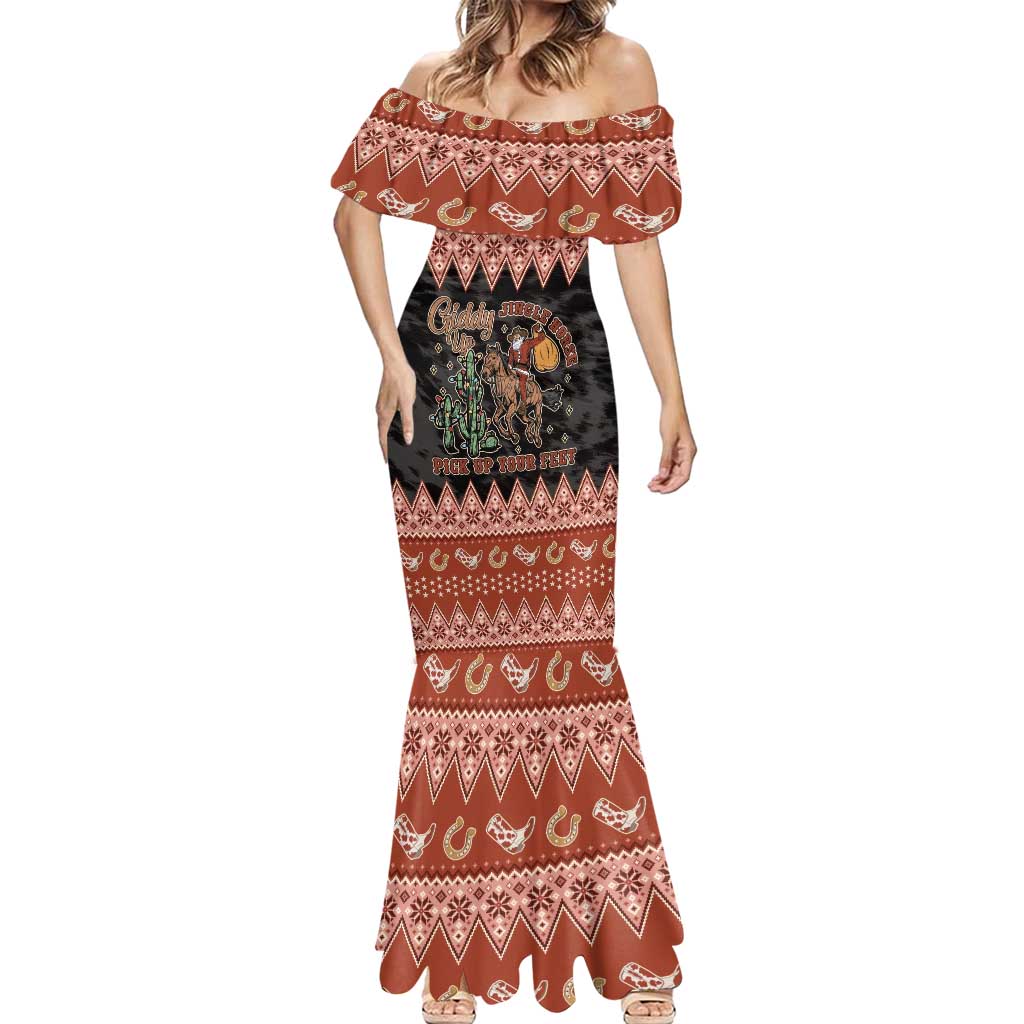 Howdy Christmas Cowboy Santa Mermaid Dress Giddy Up Jingle Horse Pick Up Your Feet - Wonder Print Shop