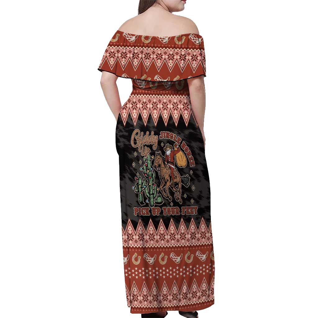 Howdy Christmas Cowboy Santa Off Shoulder Maxi Dress Giddy Up Jingle Horse Pick Up Your Feet - Wonder Print Shop