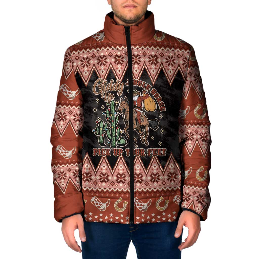 Howdy Christmas Cowboy Santa Padded Jacket Giddy Up Jingle Horse Pick Up Your Feet - Wonder Print Shop