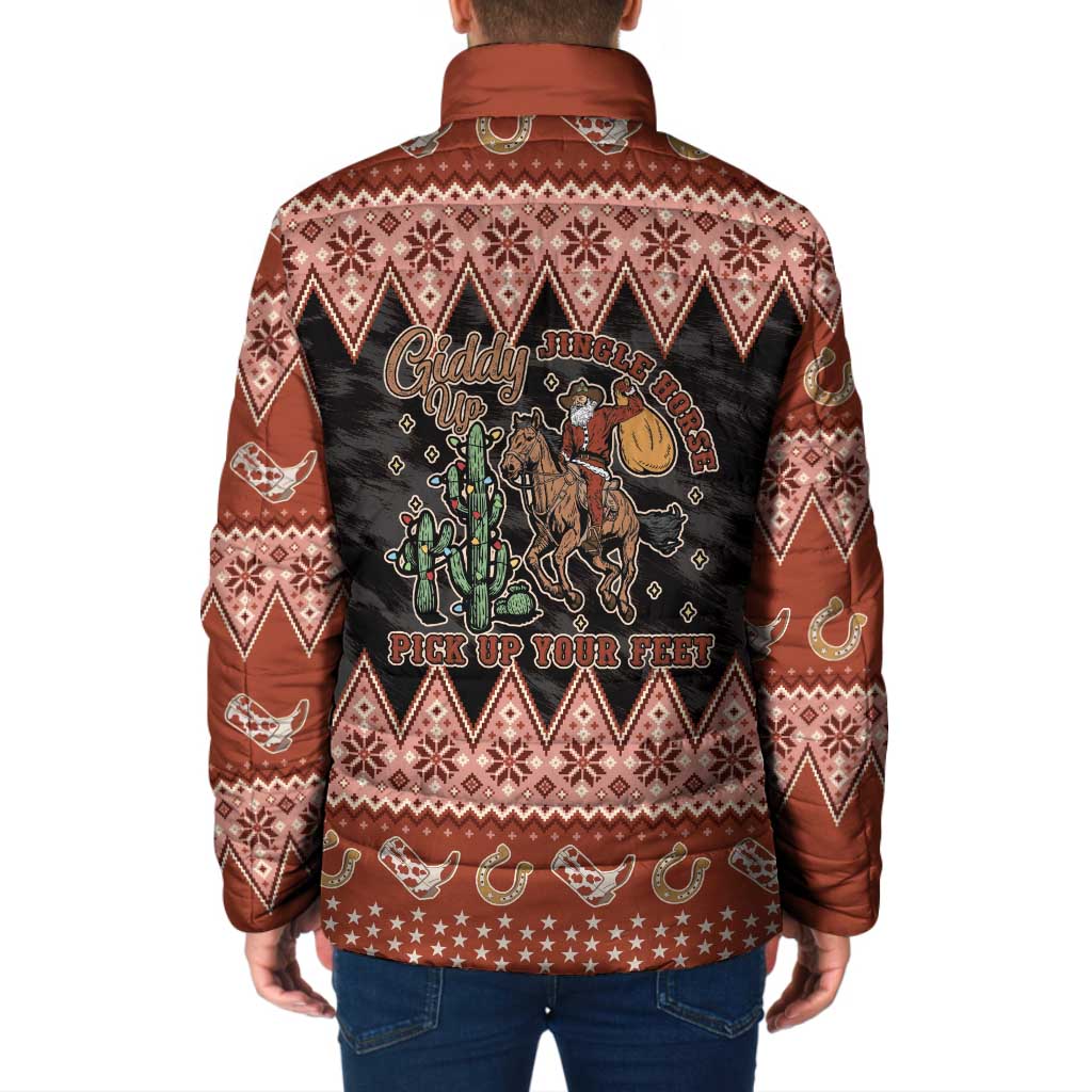Howdy Christmas Cowboy Santa Padded Jacket Giddy Up Jingle Horse Pick Up Your Feet - Wonder Print Shop
