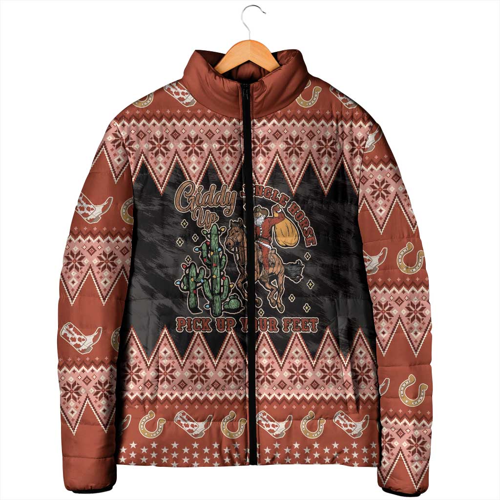 Howdy Christmas Cowboy Santa Padded Jacket Giddy Up Jingle Horse Pick Up Your Feet - Wonder Print Shop