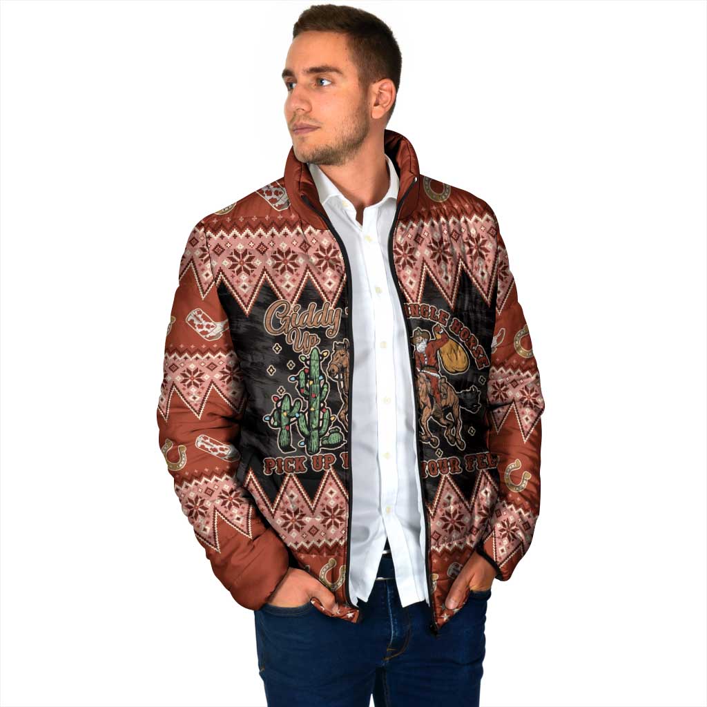 Howdy Christmas Cowboy Santa Padded Jacket Giddy Up Jingle Horse Pick Up Your Feet - Wonder Print Shop