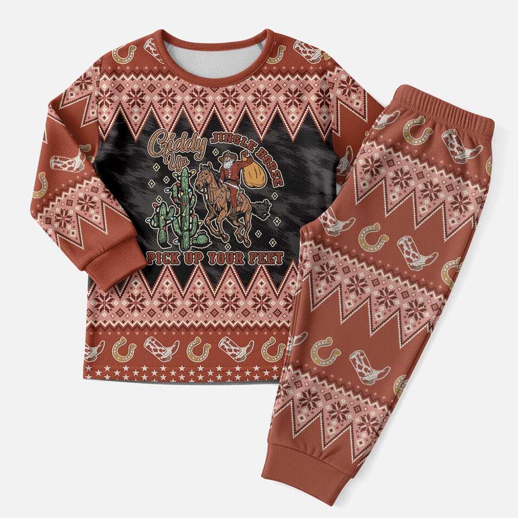 Howdy Christmas Cowboy Santa Christmas Pajama Set Giddy Up Jingle Horse Pick Up Your Feet - Wonder Print Shop