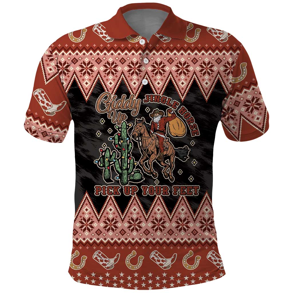 Howdy Christmas Cowboy Santa Polo Shirt Giddy Up Jingle Horse Pick Up Your Feet - Wonder Print Shop