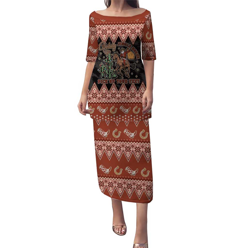 Howdy Christmas Cowboy Santa Puletasi Giddy Up Jingle Horse Pick Up Your Feet - Wonder Print Shop