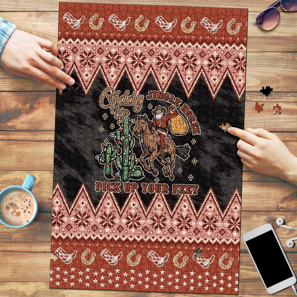 Howdy Christmas Cowboy Santa Puzzle Giddy Up Jingle Horse Pick Up Your Feet - Wonder Print Shop