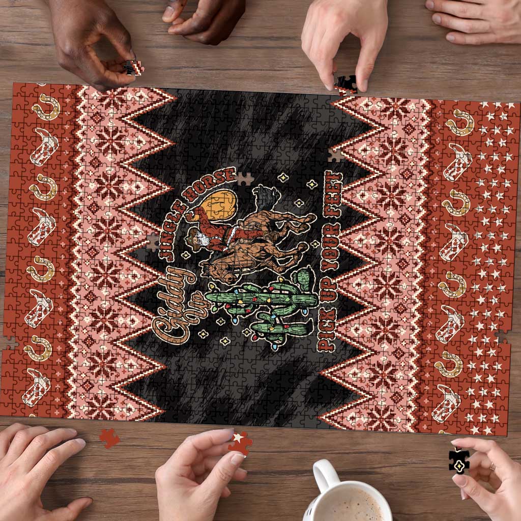 Howdy Christmas Cowboy Santa Puzzle Giddy Up Jingle Horse Pick Up Your Feet - Wonder Print Shop