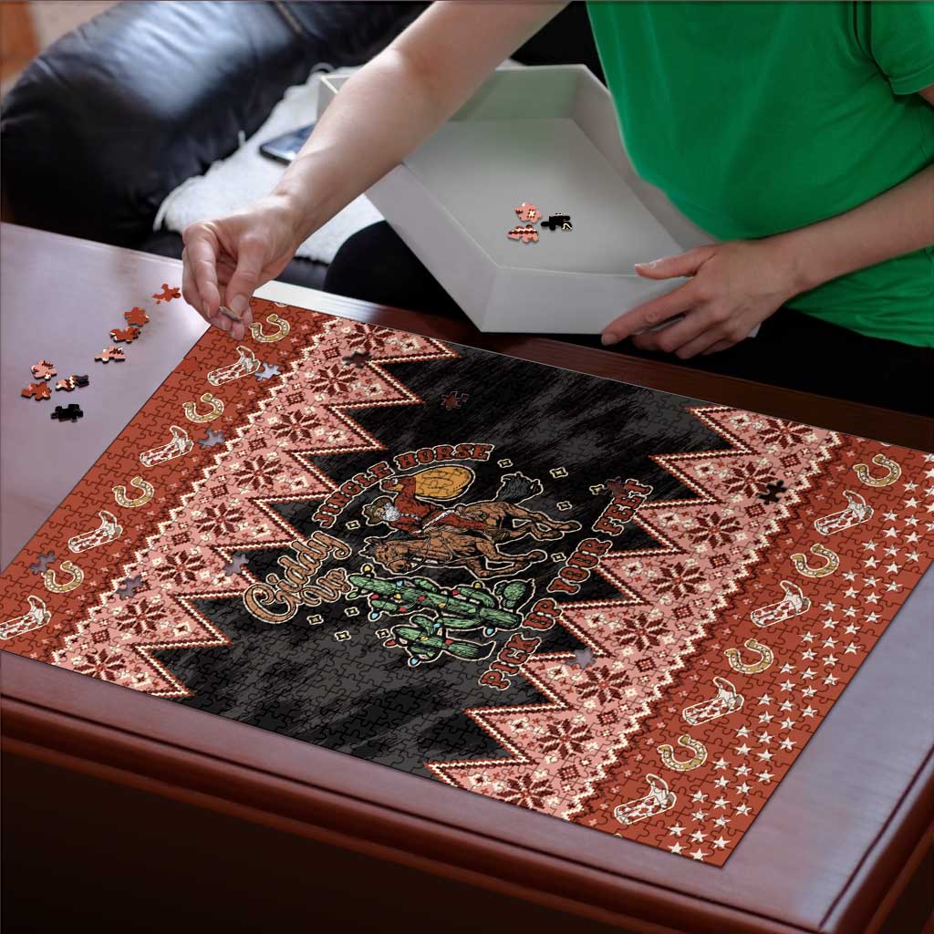 Howdy Christmas Cowboy Santa Puzzle Giddy Up Jingle Horse Pick Up Your Feet - Wonder Print Shop