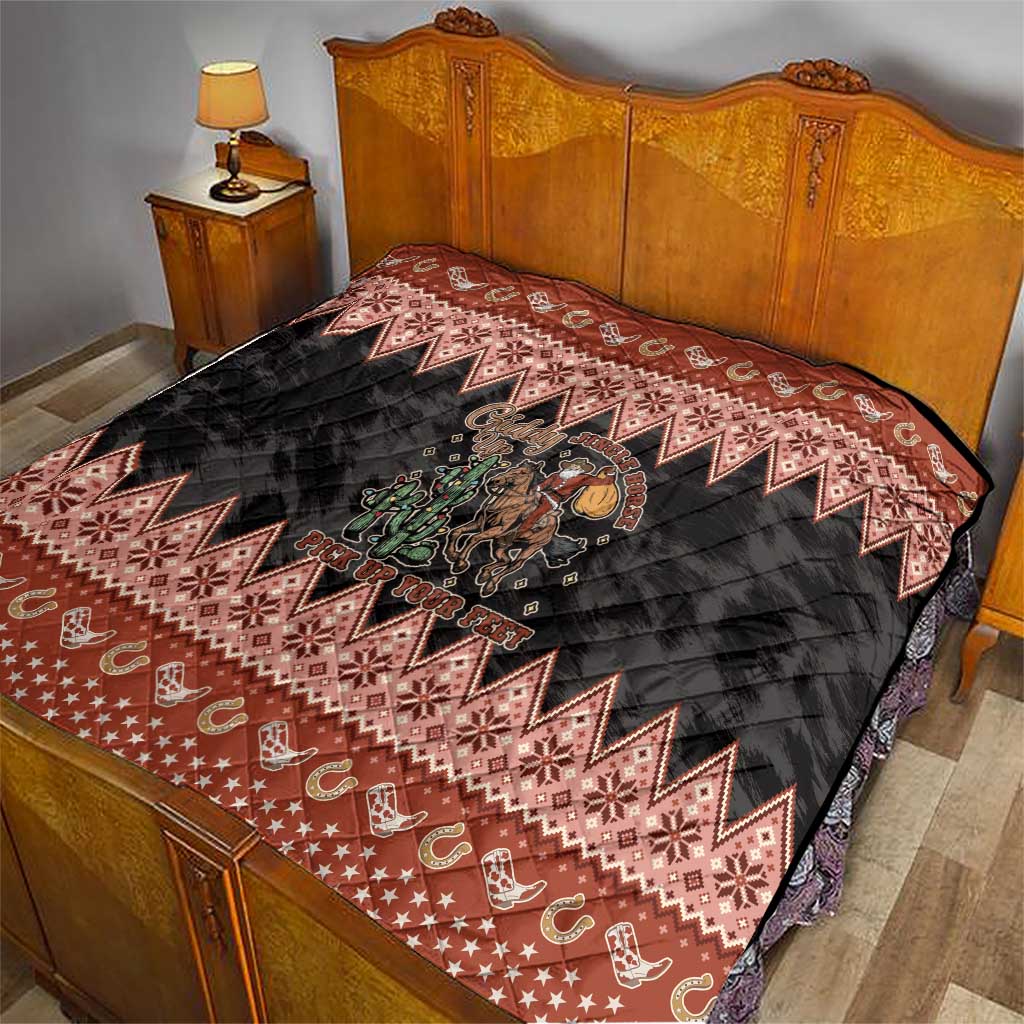 Howdy Christmas Cowboy Santa Quilt Giddy Up Jingle Horse Pick Up Your Feet - Wonder Print Shop