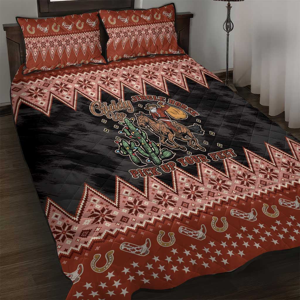 Howdy Christmas Cowboy Santa Quilt Bed Set Giddy Up Jingle Horse Pick Up Your Feet - Wonder Print Shop