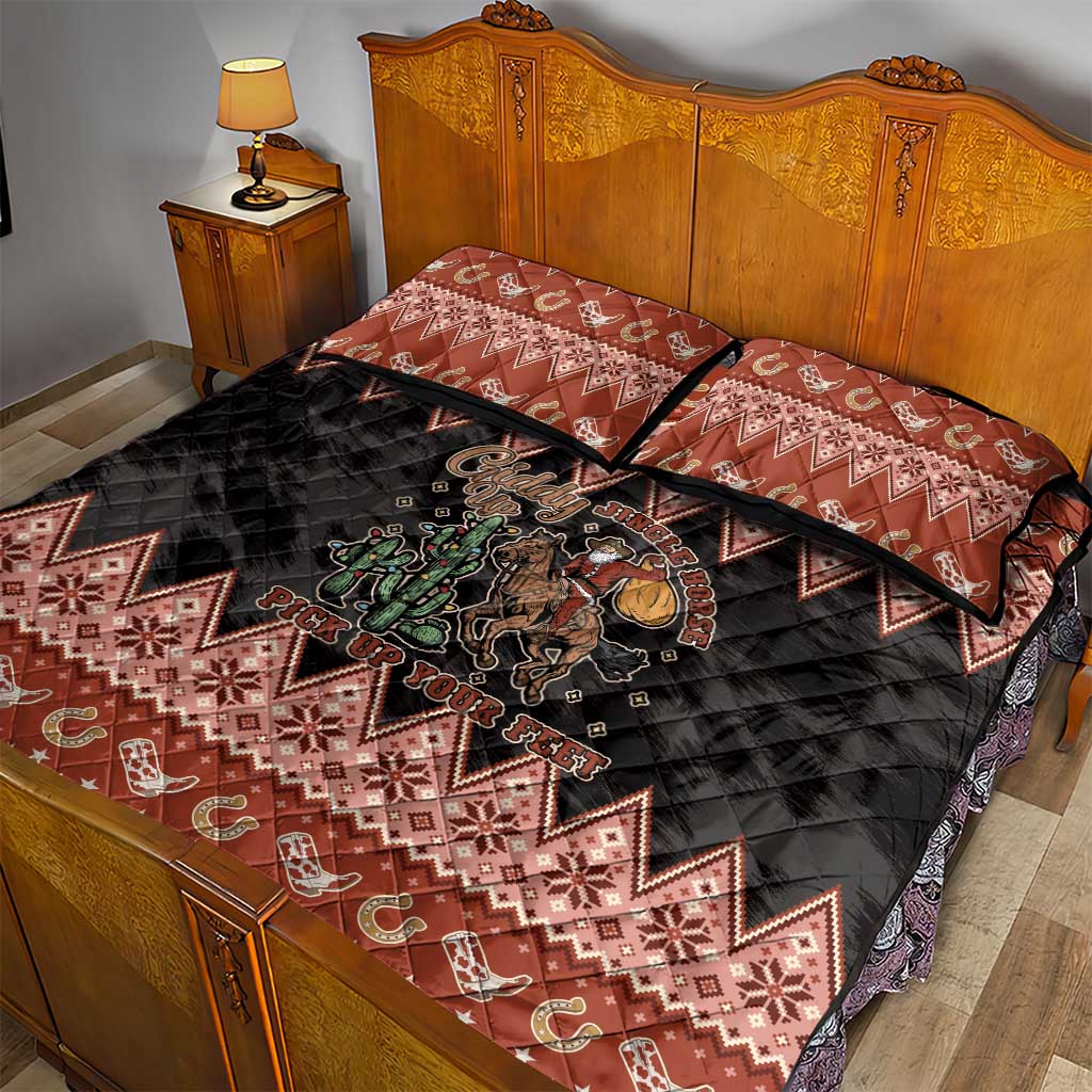 Howdy Christmas Cowboy Santa Quilt Bed Set Giddy Up Jingle Horse Pick Up Your Feet - Wonder Print Shop