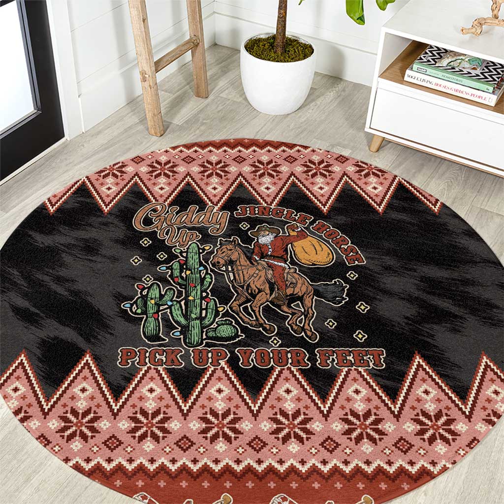 Howdy Christmas Cowboy Santa Round Carpet Giddy Up Jingle Horse Pick Up Your Feet - Wonder Print Shop