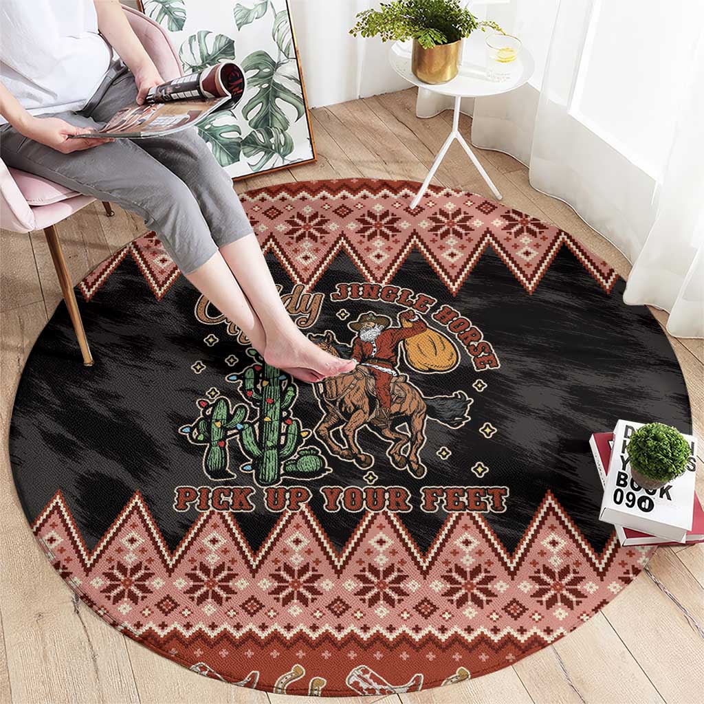 Howdy Christmas Cowboy Santa Round Carpet Giddy Up Jingle Horse Pick Up Your Feet - Wonder Print Shop