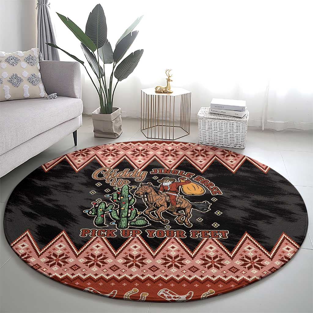 Howdy Christmas Cowboy Santa Round Carpet Giddy Up Jingle Horse Pick Up Your Feet - Wonder Print Shop