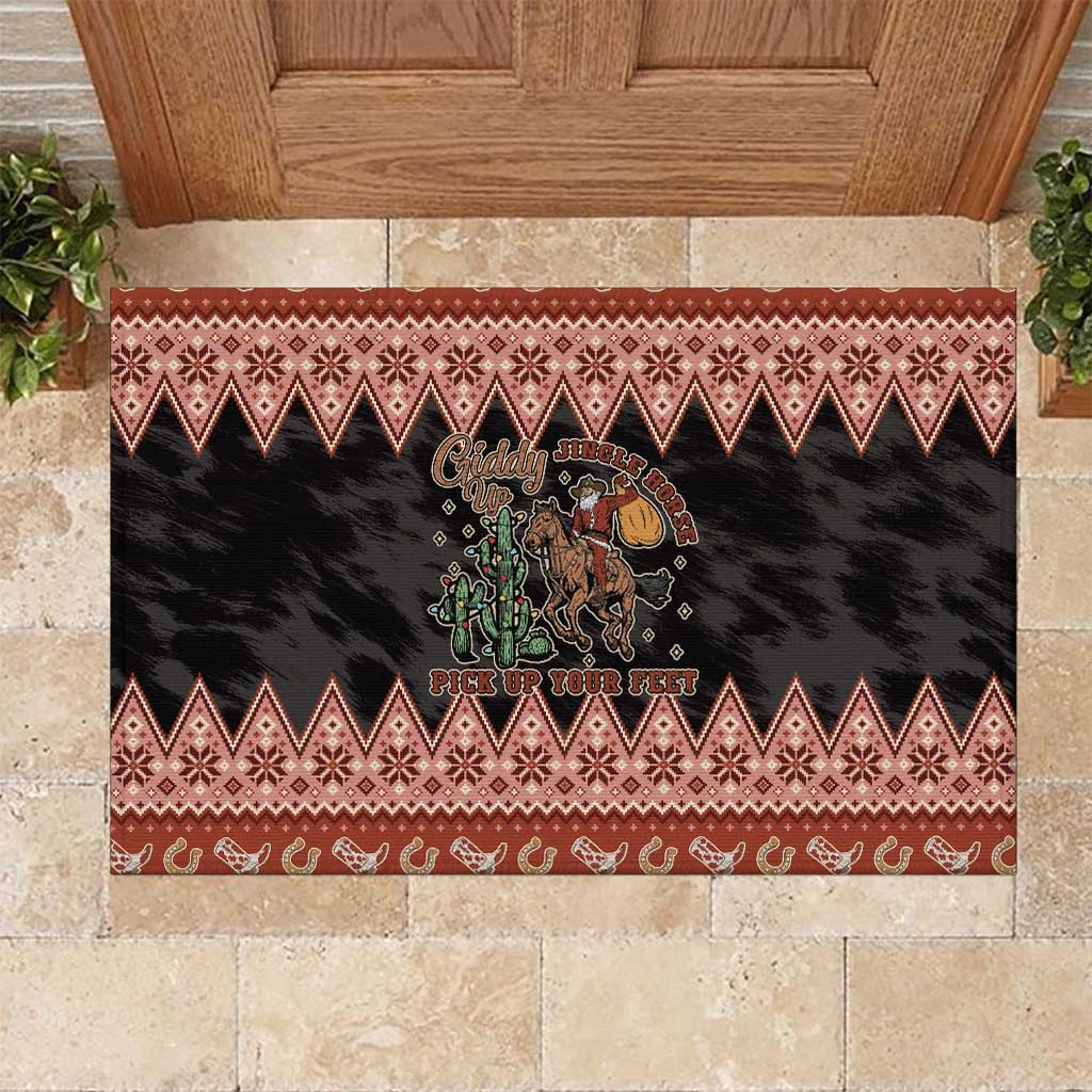 Howdy Christmas Cowboy Santa Rubber Doormat Giddy Up Jingle Horse Pick Up Your Feet - Wonder Print Shop