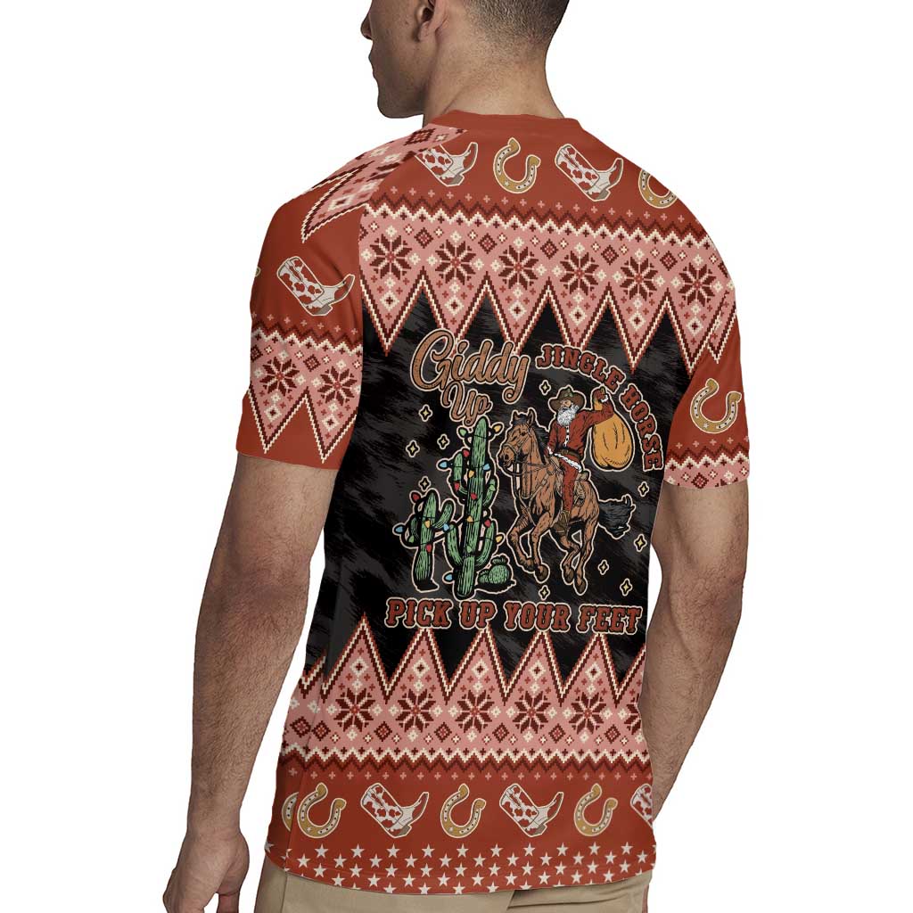 Howdy Christmas Cowboy Santa Rugby Jersey Giddy Up Jingle Horse Pick Up Your Feet - Wonder Print Shop