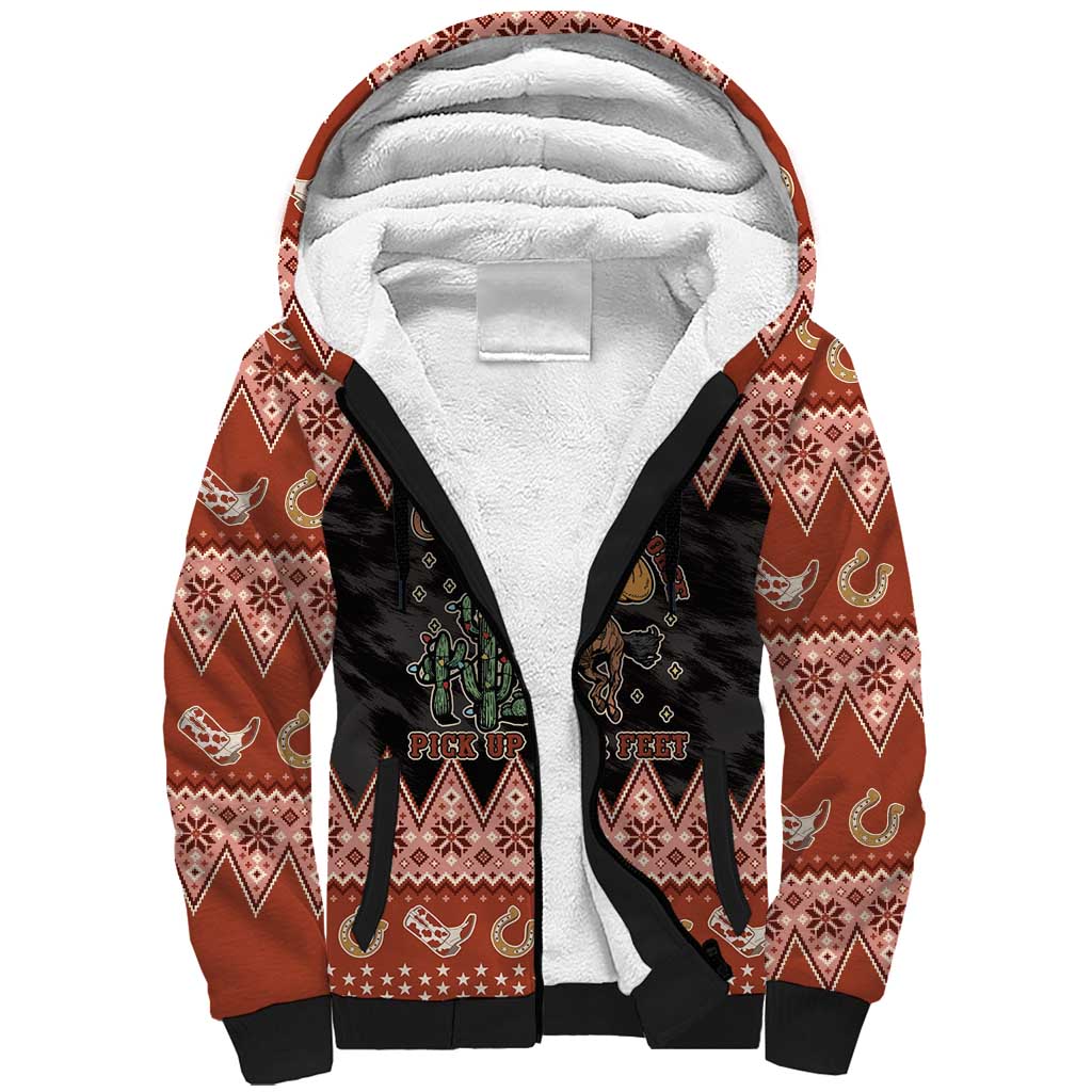 Howdy Christmas Cowboy Santa Sherpa Hoodie Giddy Up Jingle Horse Pick Up Your Feet - Wonder Print Shop