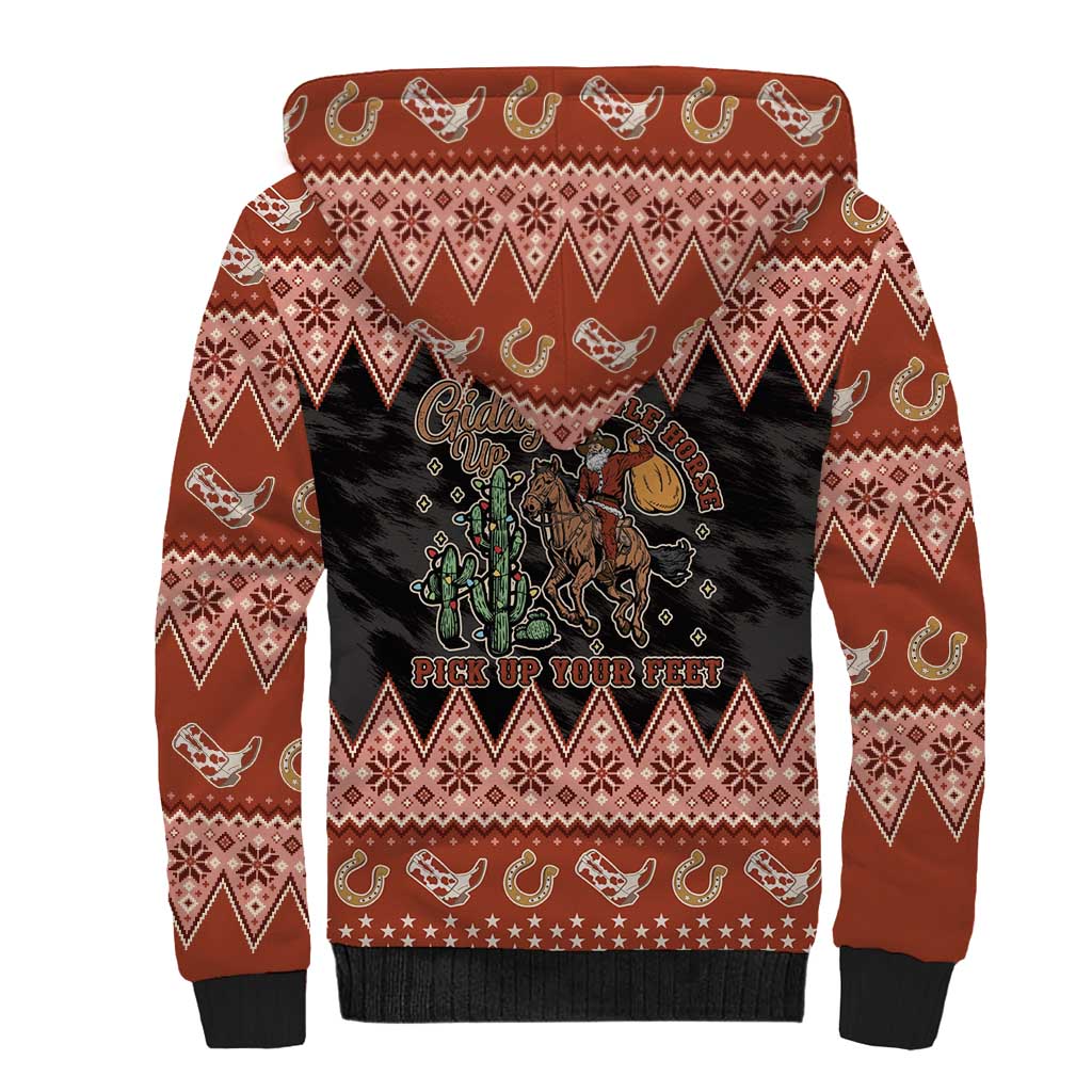 Howdy Christmas Cowboy Santa Sherpa Hoodie Giddy Up Jingle Horse Pick Up Your Feet - Wonder Print Shop