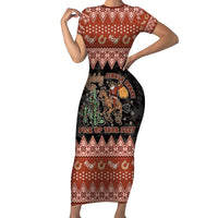 Howdy Christmas Cowboy Santa Short Sleeve Bodycon Dress Giddy Up Jingle Horse Pick Up Your Feet - Wonder Print Shop