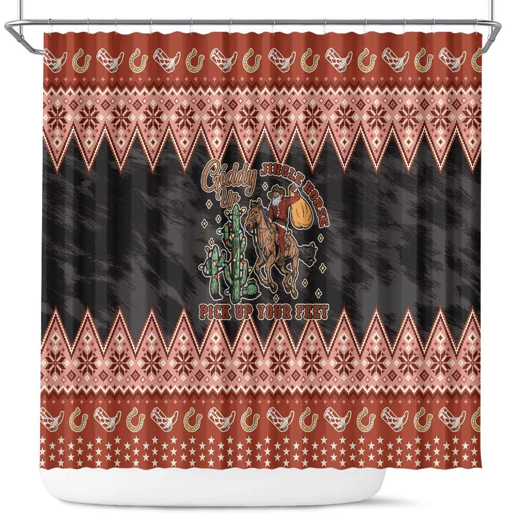 Howdy Christmas Cowboy Santa Shower Curtain Giddy Up Jingle Horse Pick Up Your Feet - Wonder Print Shop