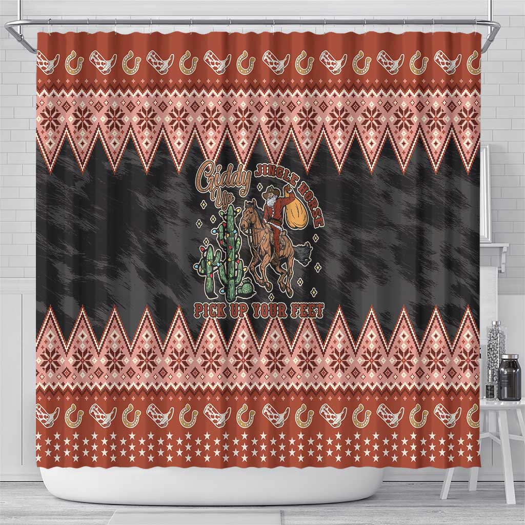 Howdy Christmas Cowboy Santa Shower Curtain Giddy Up Jingle Horse Pick Up Your Feet - Wonder Print Shop