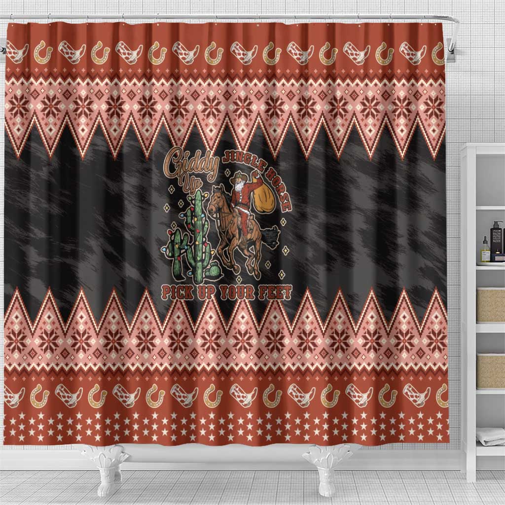Howdy Christmas Cowboy Santa Shower Curtain Giddy Up Jingle Horse Pick Up Your Feet - Wonder Print Shop