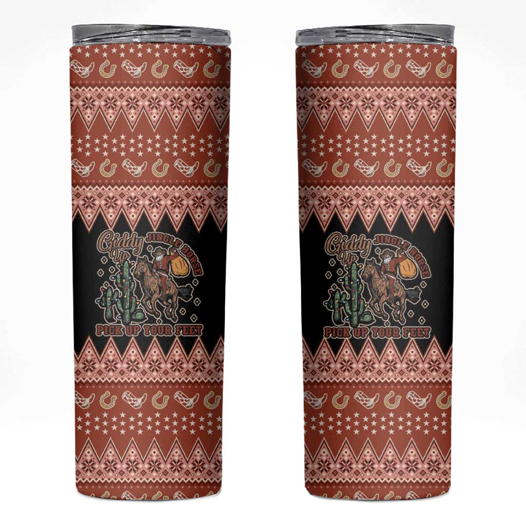 Howdy Christmas Cowboy Santa Skinny Tumbler Giddy Up Jingle Horse Pick Up Your Feet - Wonder Print Shop
