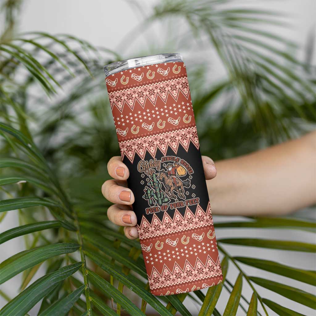 Howdy Christmas Cowboy Santa Skinny Tumbler Giddy Up Jingle Horse Pick Up Your Feet - Wonder Print Shop