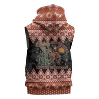 Howdy Christmas Cowboy Santa Sleeveless Zip Hoodie Giddy Up Jingle Horse Pick Up Your Feet - Wonder Print Shop