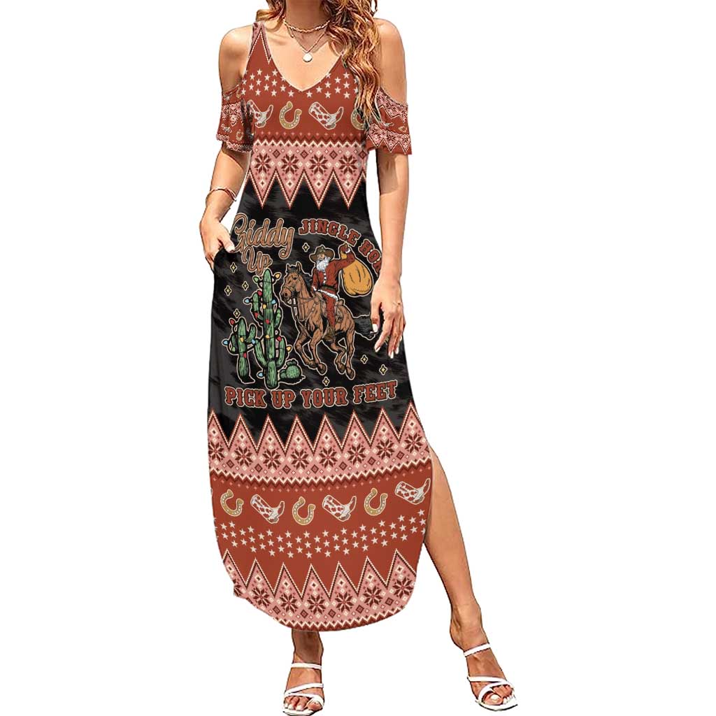 Howdy Christmas Cowboy Santa Summer Maxi Dress Giddy Up Jingle Horse Pick Up Your Feet - Wonder Print Shop