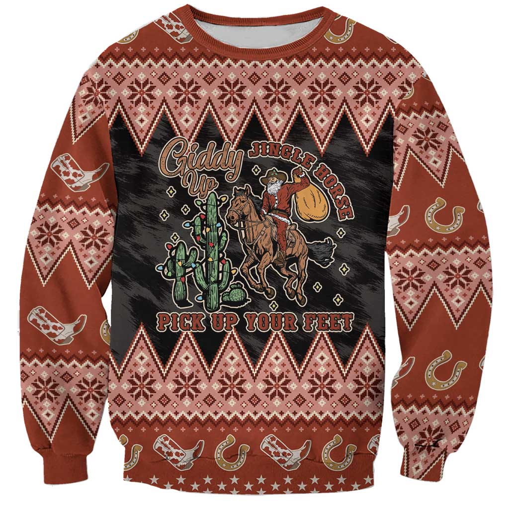 Howdy Christmas Cowboy Santa Sweatshirt Giddy Up Jingle Horse Pick Up Your Feet - Wonder Print Shop
