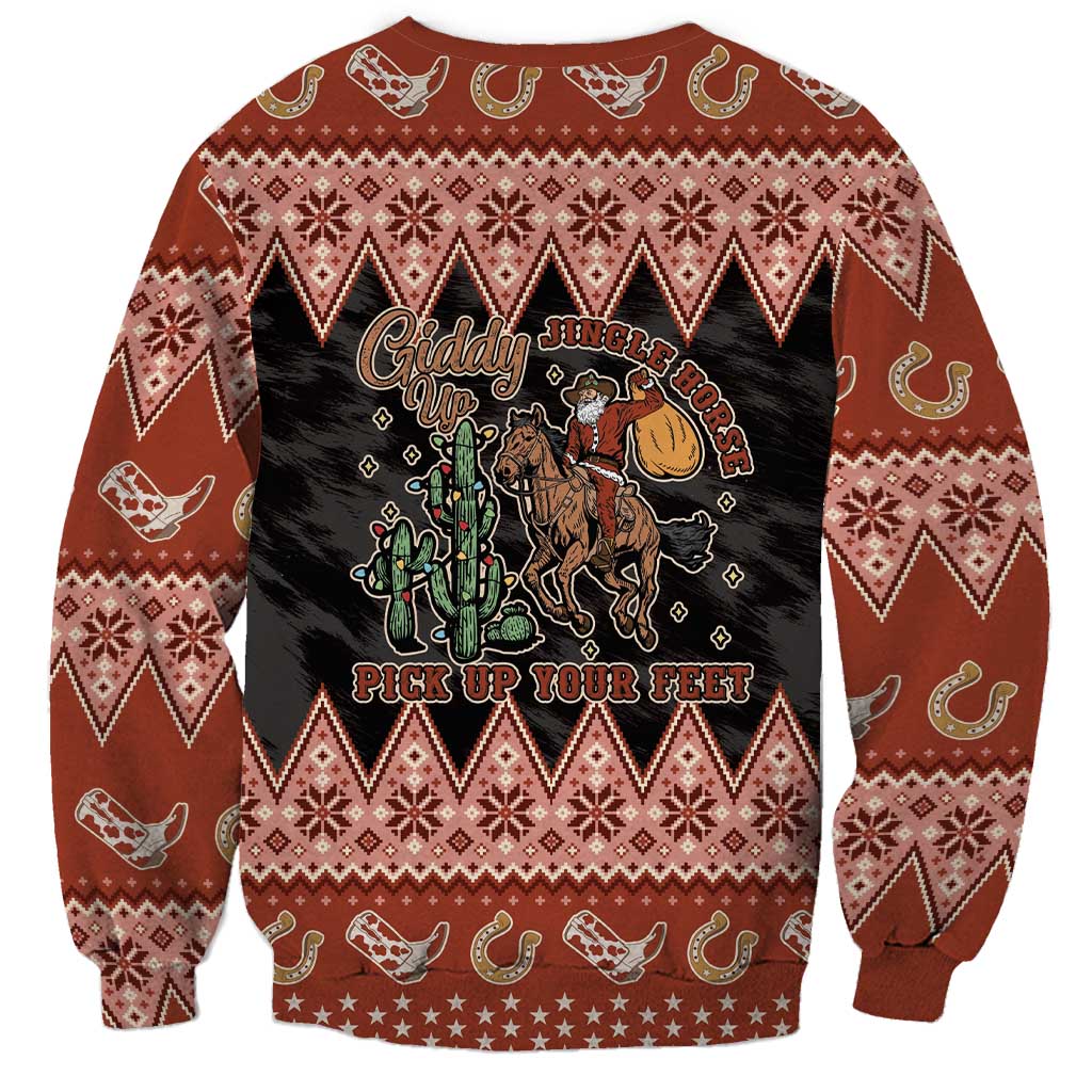 Howdy Christmas Cowboy Santa Sweatshirt Giddy Up Jingle Horse Pick Up Your Feet - Wonder Print Shop