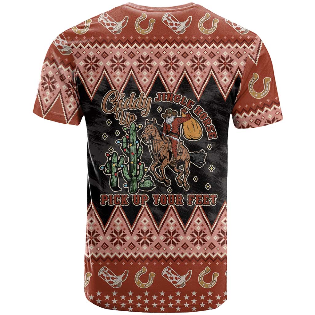 Howdy Christmas Cowboy Santa T Shirt Giddy Up Jingle Horse Pick Up Your Feet - Wonder Print Shop