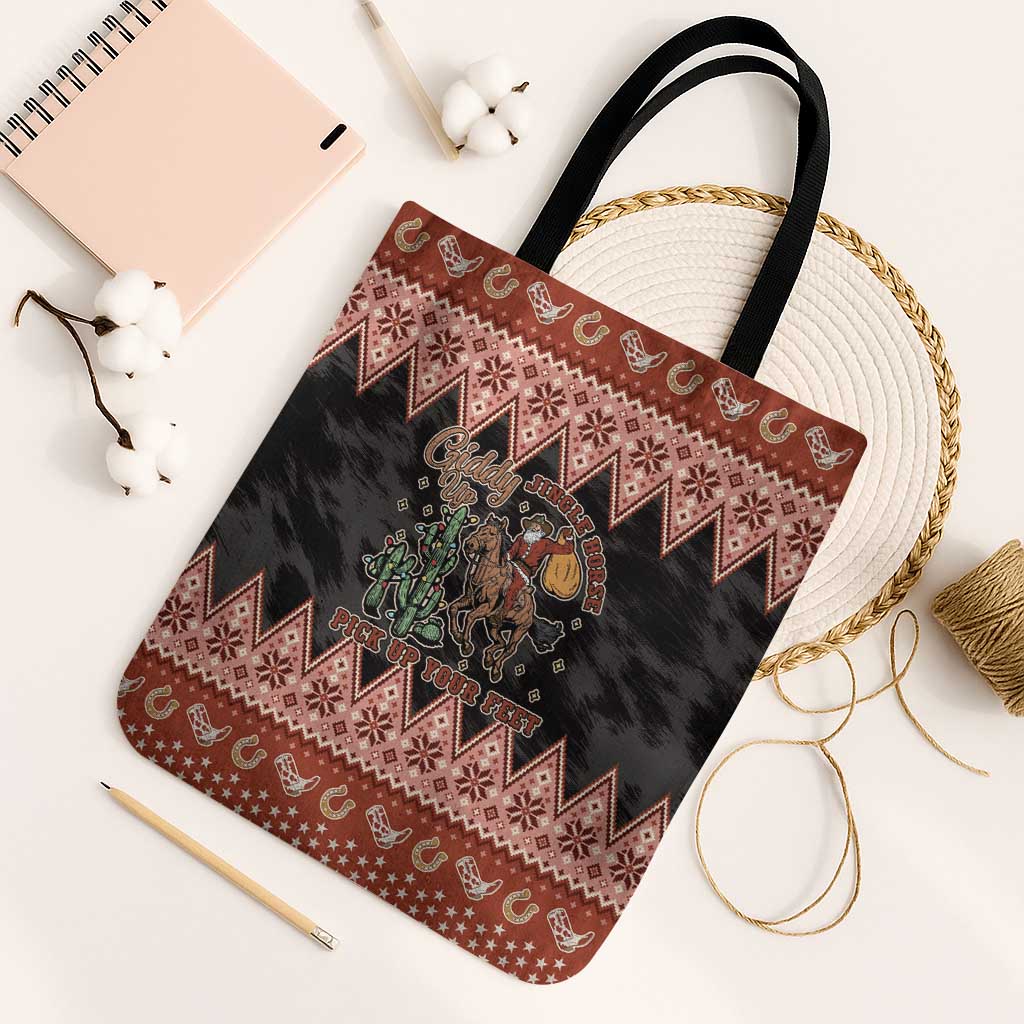 Howdy Christmas Cowboy Santa Tote Bag Giddy Up Jingle Horse Pick Up Your Feet - Wonder Print Shop