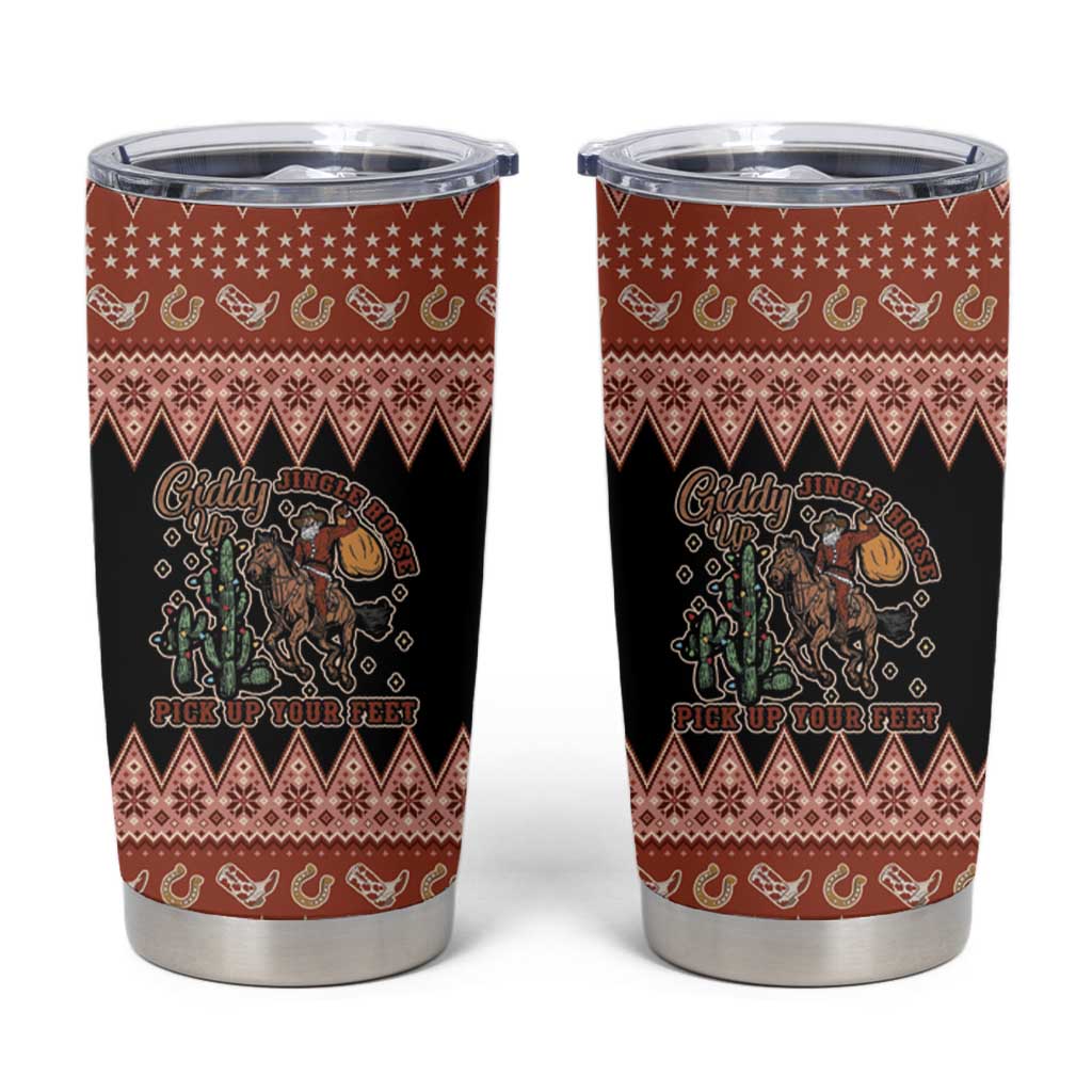 Howdy Christmas Cowboy Santa Tumbler Cup Giddy Up Jingle Horse Pick Up Your Feet - Wonder Print Shop