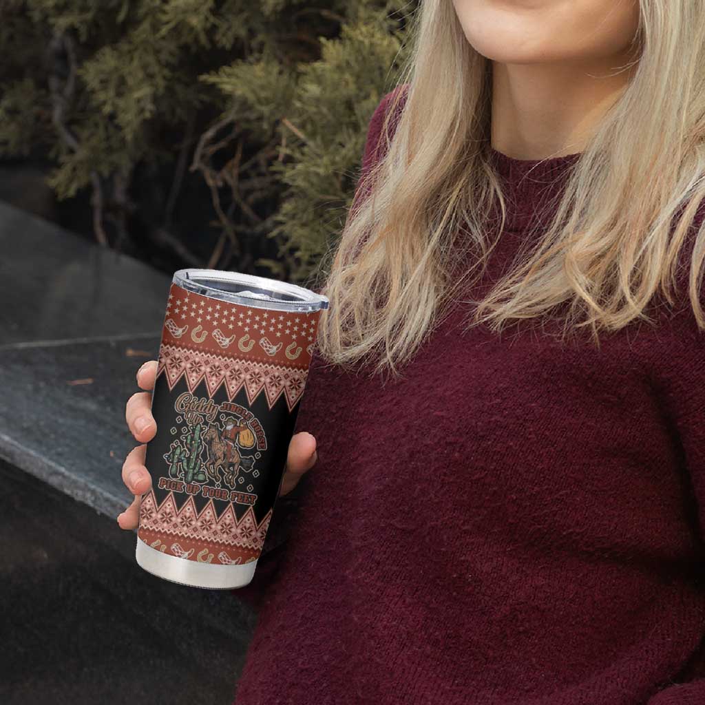 Howdy Christmas Cowboy Santa Tumbler Cup Giddy Up Jingle Horse Pick Up Your Feet - Wonder Print Shop