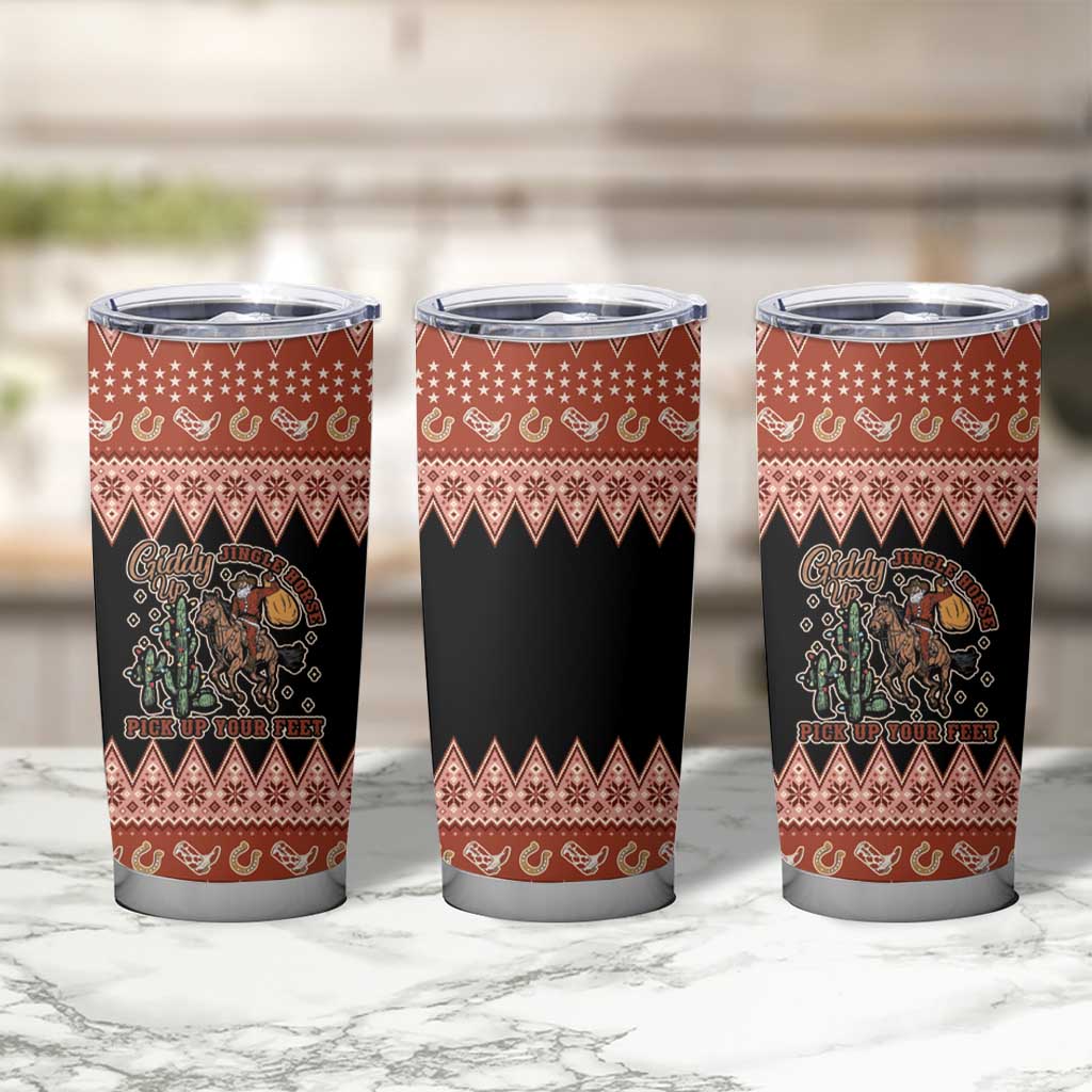 Howdy Christmas Cowboy Santa Tumbler Cup Giddy Up Jingle Horse Pick Up Your Feet - Wonder Print Shop