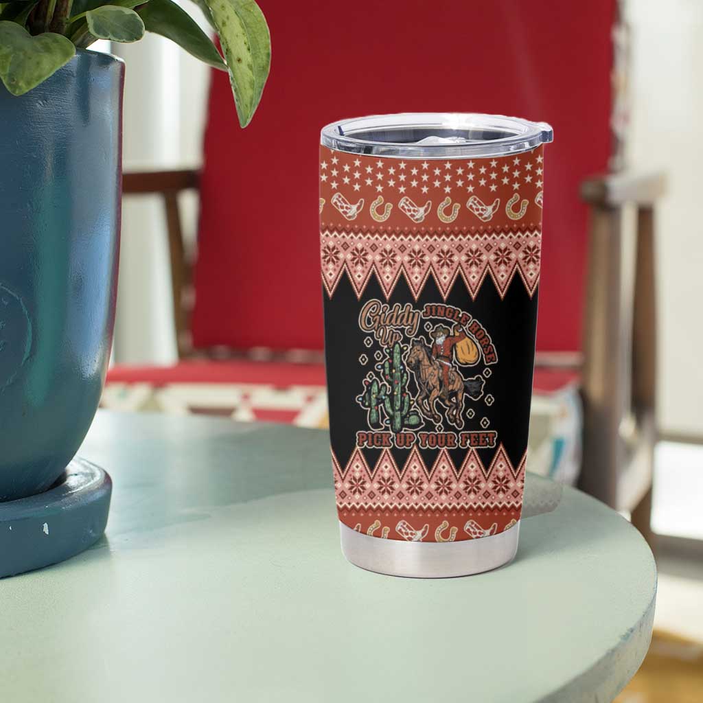 Howdy Christmas Cowboy Santa Tumbler Cup Giddy Up Jingle Horse Pick Up Your Feet - Wonder Print Shop